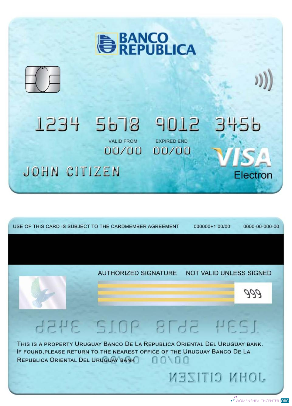 Download Uruguay Banco De La Republica Oriental Del Uruguay bank visa electron card Photoshop template